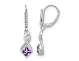 2/5 Carat (ctw) Square Amethyst Drop Earrings in Sterling Silver with Accent Diamonds